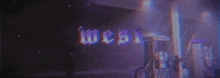 a purple background with the word west on it