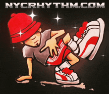 a cartoon drawing of a person with nycrhythm.com in the upper right corner