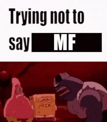 spongebob and patrick are standing next to each other in a dark room .