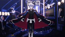 a man in a red cape is standing in front of a sign that says o'tsino