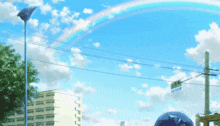 a rainbow is visible in the sky above a street sign that says ' tokyo ' on it