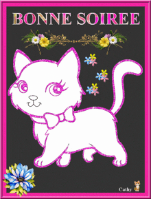 a picture of a cat with flowers and the words bonne soiree above it