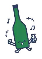 a drawing of a green bottle with a face and arms and legs