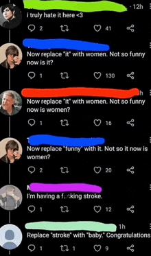 a screenshot of a person 's twitter feed with the words " i truly hate it here < 3 " in the top left corner