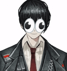 a man wearing a suit and tie has a patch on his jacket that says i.n.i.