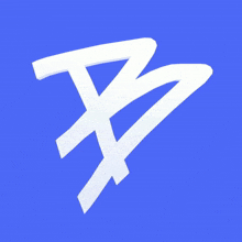 a white letter b is against a blue backdrop