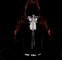 a drawing of a person covering their face with their hands in a dark room