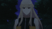 a girl with long blonde hair is wearing a black mask