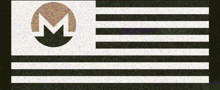 a black and white flag with a letter m in the middle