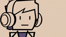 a cartoon drawing of a person wearing headphones and a purple shirt