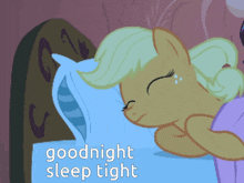 a cartoon of a pony sleeping in a bed with the words goodnight sleep tight below it