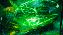 a painting of a green light coming out of a sphere .