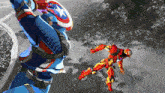 captain america and iron man are fighting each other in a video game