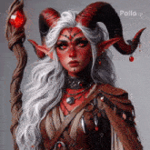a woman with red horns and white hair has a pollo.ai logo on the bottom right