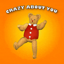 a teddy bear on a red background with the words crazy about you