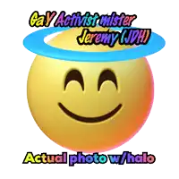 a smiley face with the words gay activist mister jeremy jwh