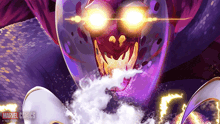 a poster for marvel comics shows a purple monster with glowing eyes