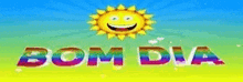 a cartoon sun with a smiling face and the words bom dia below it