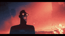 a cartoon drawing of a man wearing sunglasses looking up at the sky