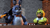 bonnie and chica from five nights at freddy 's are sitting on a table