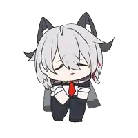 a cartoon drawing of a girl with white hair and horns wearing a suit and tie