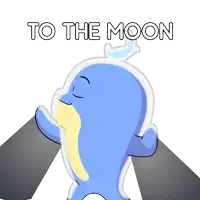a drawing of a dolphin with the words " to the moon " below it