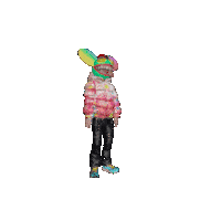 a pixel art of a person wearing a clown mask