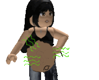 a cartoon girl with a huge belly has green lines on her stomach