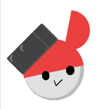 a cartoon drawing of a red and white circle with a black hat on