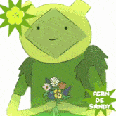 fern de sandy is a cartoon character with a bouquet of flowers