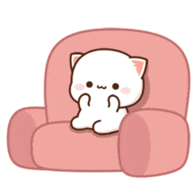 a cartoon cat is sitting on a pink chair eating a star