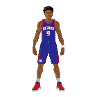 a basketball player for the detroit pistons is standing with his hands on his hips