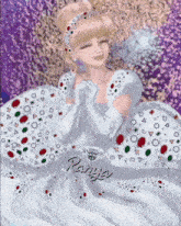 a drawing of a woman in a white dress with the name rainya on it
