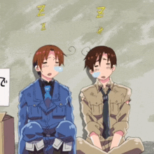 a cartoon of two men sitting next to each other with the letters nz above them