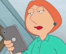 lois griffin from family guy is looking at her cell phone