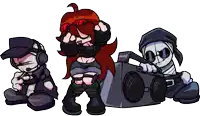 a group of cartoon characters are standing next to each other including a girl with red hair