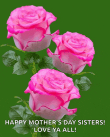 a mother 's day card with three pink roses