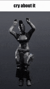 a black and white photo of a woman with the words cry about it below her