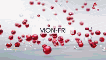 a white background with red balls and the words mon-fri on it