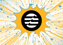 a yellow and white background with a black and white circle in the middle