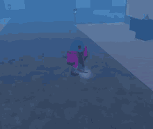 a cartoon character is walking through a foggy room