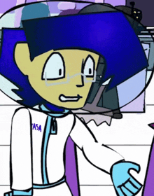 a cartoon character is wearing a nasa suit