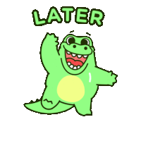 a cartoon of a crocodile with the words later on top