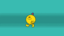 a cartoon character with a pink heart on his head is jumping in the air