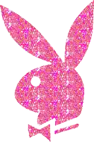 a pink and orange playboy bunny logo with a bow tie