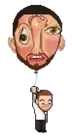 a pixel art of a man with a beard holding a balloon