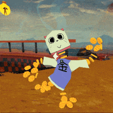 a cartoon character with chinese characters on his shirt