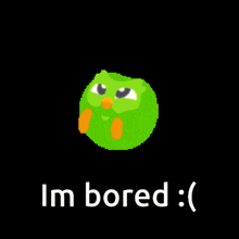 a pixel art of a green bird with the words i 'm bored