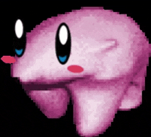 a pixel art of a pink cartoon character with a red nose .