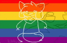 a drawing of a cat wearing a rainbow shirt on a rainbow background .
